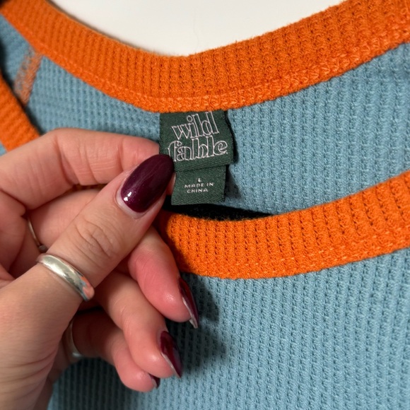 Wild Fable Cropped Waffle Knit Tee, Blue and Orange, Women’s Size Large - Picture 2 of 6
